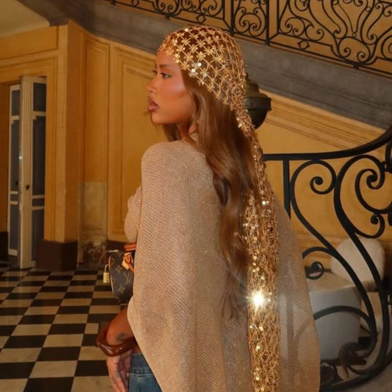 Boho Sequin Mesh Headscarf Gol - Ethnic Fashion Design 评论和价格