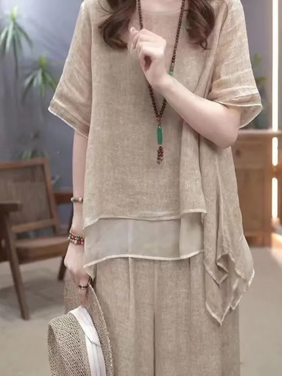 Retro Cotton Linen Set Women's - New Ethnic Fashion 评论和价格