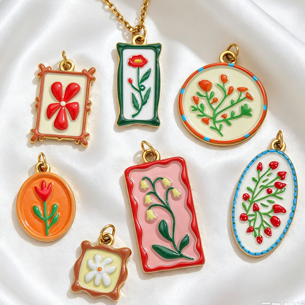 2pcs Boho Enamel Flower Pendan - Ethnic Fashion Design 评论和价格