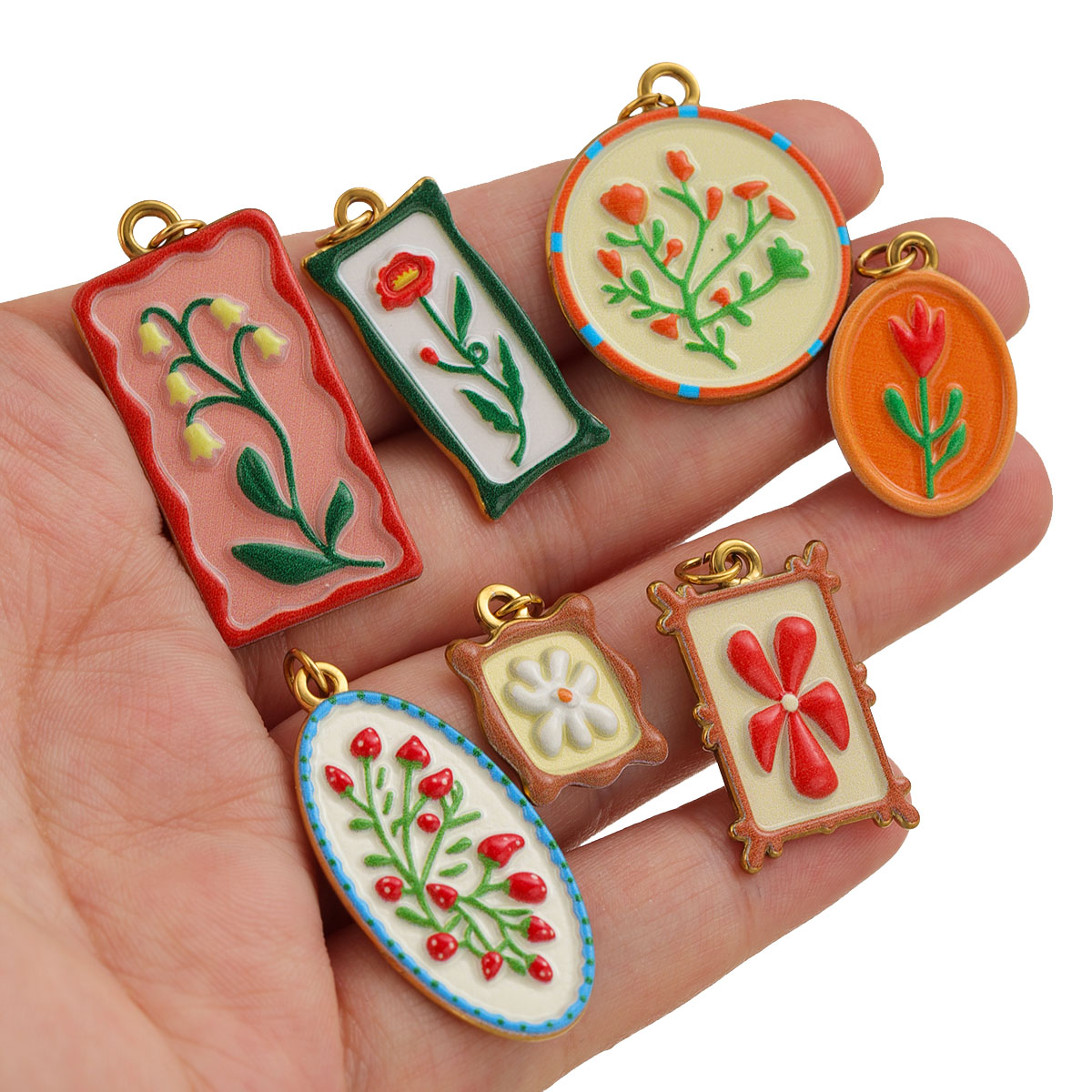 2pcs Boho Enamel Flower Pendan - Ethnic Fashion Design 评论和价格